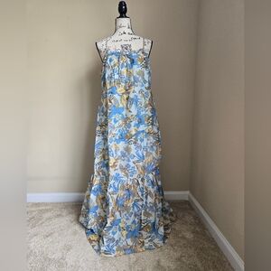 Fahery Chaser Sundress Womens L Tiered Maxi Silk Cotton Blend